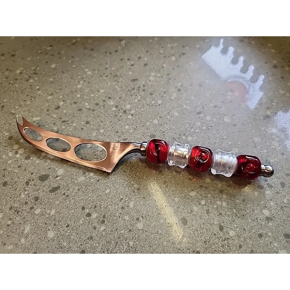 Pampered Chef CHEESE KNIFE Cranberry Glass Beaded Stainless Steel, Discontinued